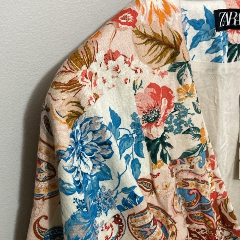 NWT New Zara Printed Kimono Multicolor Cream Floral Size M-L, Dress, Top, Robe - Picture 9 of 13